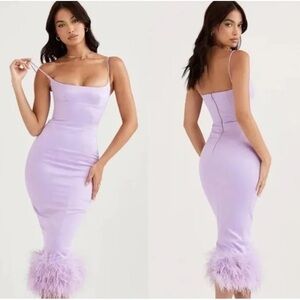 House of CB Helena Orchid Satin Midi Dress Size XS NWT